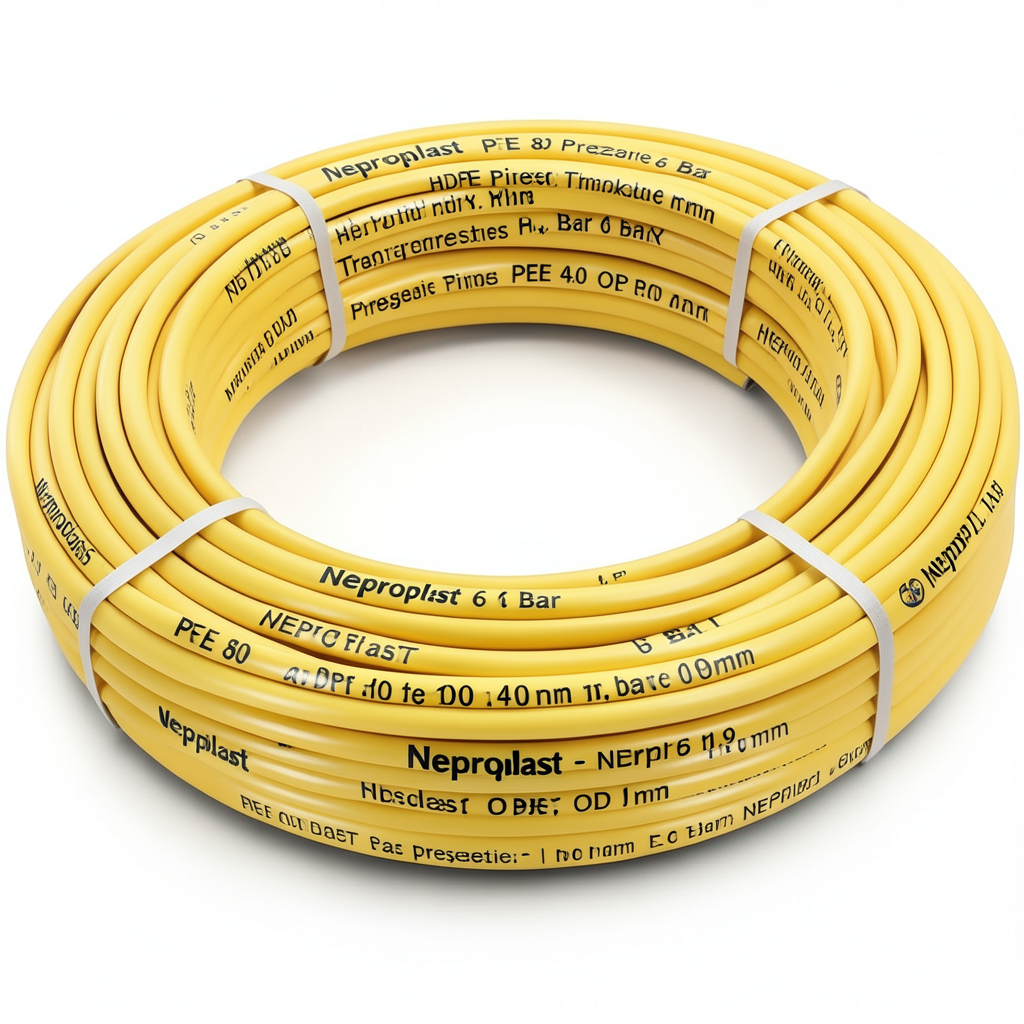 أنابيب HDPE نيبروبلاست PE 80 ضغط 6 بار قطر خارجي 40 مم سمك 1.9 مم لون أصفر | نيبروبلاست