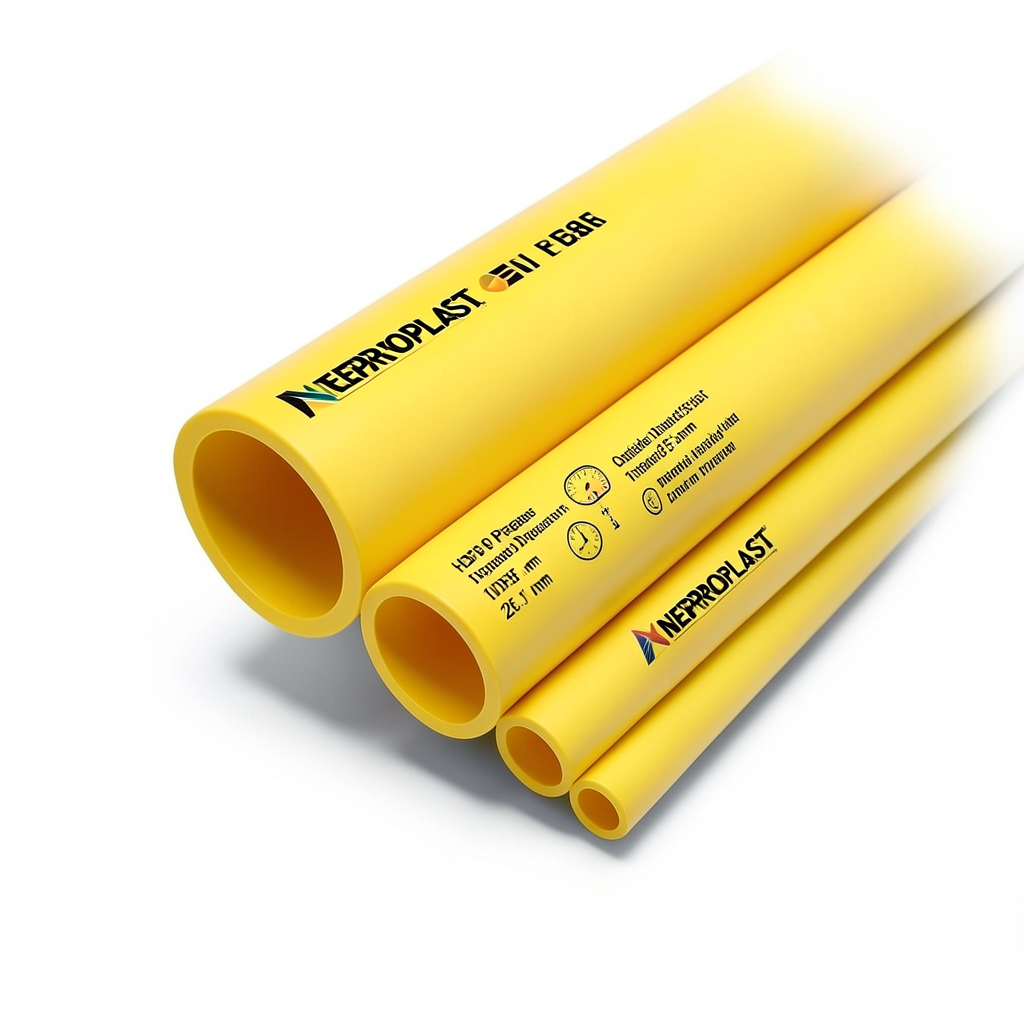 مواسير HDPE PE 80 ضغط 10 بار قطر خارجي 355 مم سمك 26.1 مم لون أصفر | نيبروبلاست