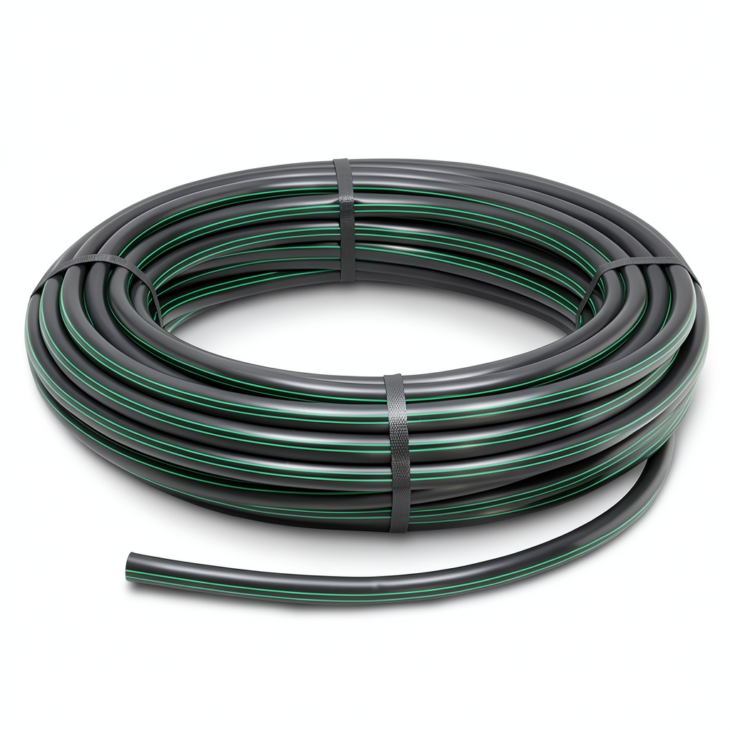 HDPE Plastic Coil Pipe 4 Bar Nominal Pressure PE 80 75 mm SDR 33 Black with Green Stripes
