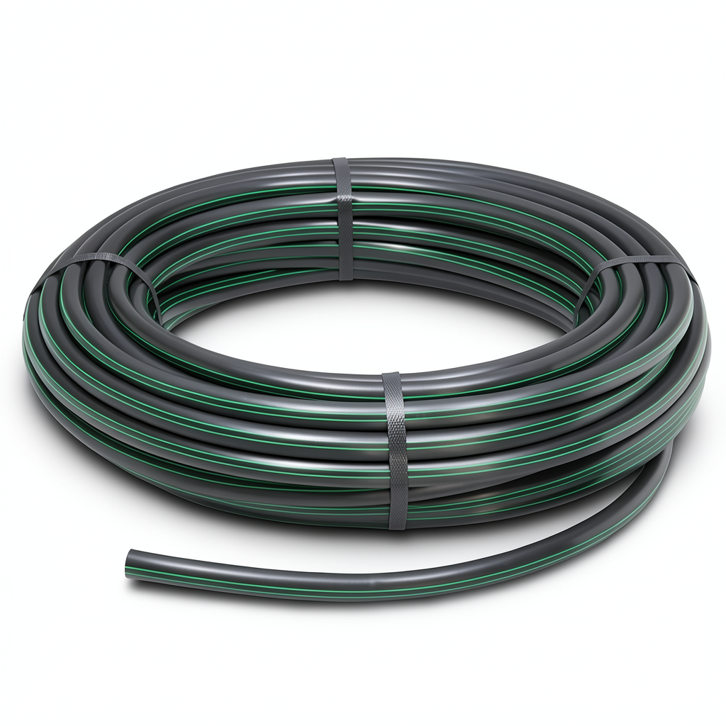 لفة أنابيب بلاستيك HDPE ضغط 4 بار PE 80 قطر خارجي 90 مم SDR 33 أسود مع خطوط خضراء
