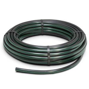 لفة أنابيب بلاستيك HDPE ضغط 4 بار PE 80 قطر خارجي 110 مم SDR 33 أسود مع خطوط خضراء