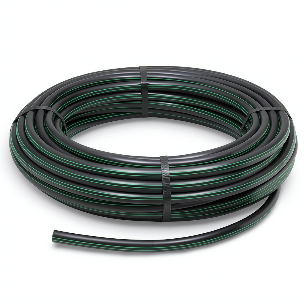 HDPE Plastic Coil Pipe PN 4 Bar PE 80, 140 mm Diameter, SDR 33 Black with Green Stripes
