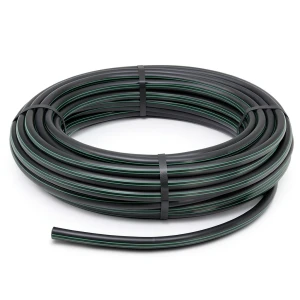 لفة أنابيب HDPE ضغط 4 بار PE 80 قطر خارجي 160 مم SDR 33 أسود مع خطوط خضراء