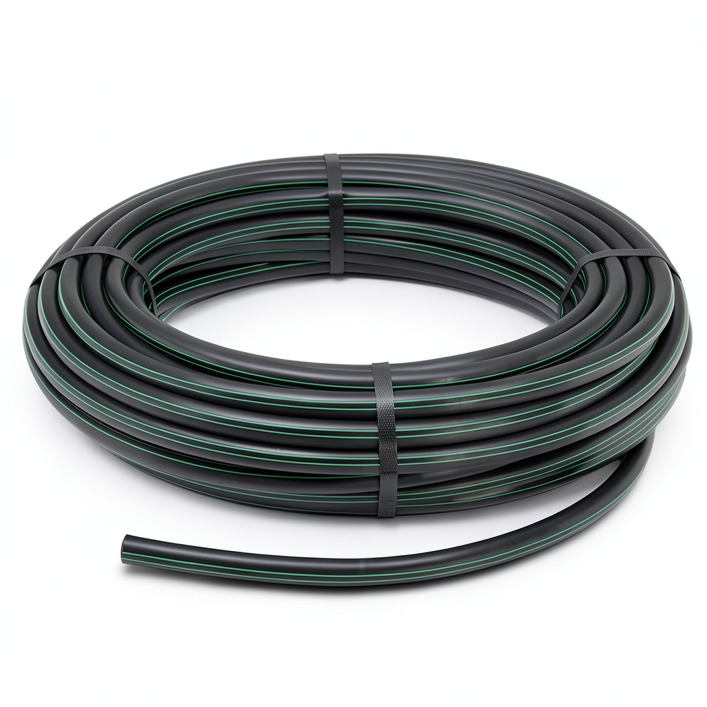 HDPE Plastic Coil Pipe Nominal Pressure 4 Bar PE 80 OD 160 mm SDR 33 Black with Green Stripes