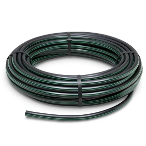 لفة أنابيب بلاستيك HDPE ضغط 6 بار PE 80 قطر خارجي 75 مم SDR 22 أسود مع خطوط خضراء