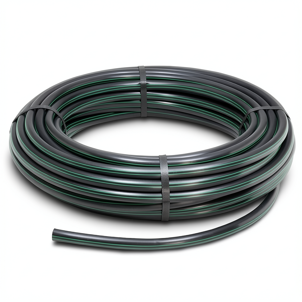 HDPE Plastic Coil Pipe PN 6 Bar PE 80 OD 110 mm SDR 22 Black with Green Stripes