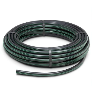 لفة أنابيب HDPE ضغط 6 بار PE 80 قطر خارجي 50 مم SDR 22 أسود مع خطوط خضراء