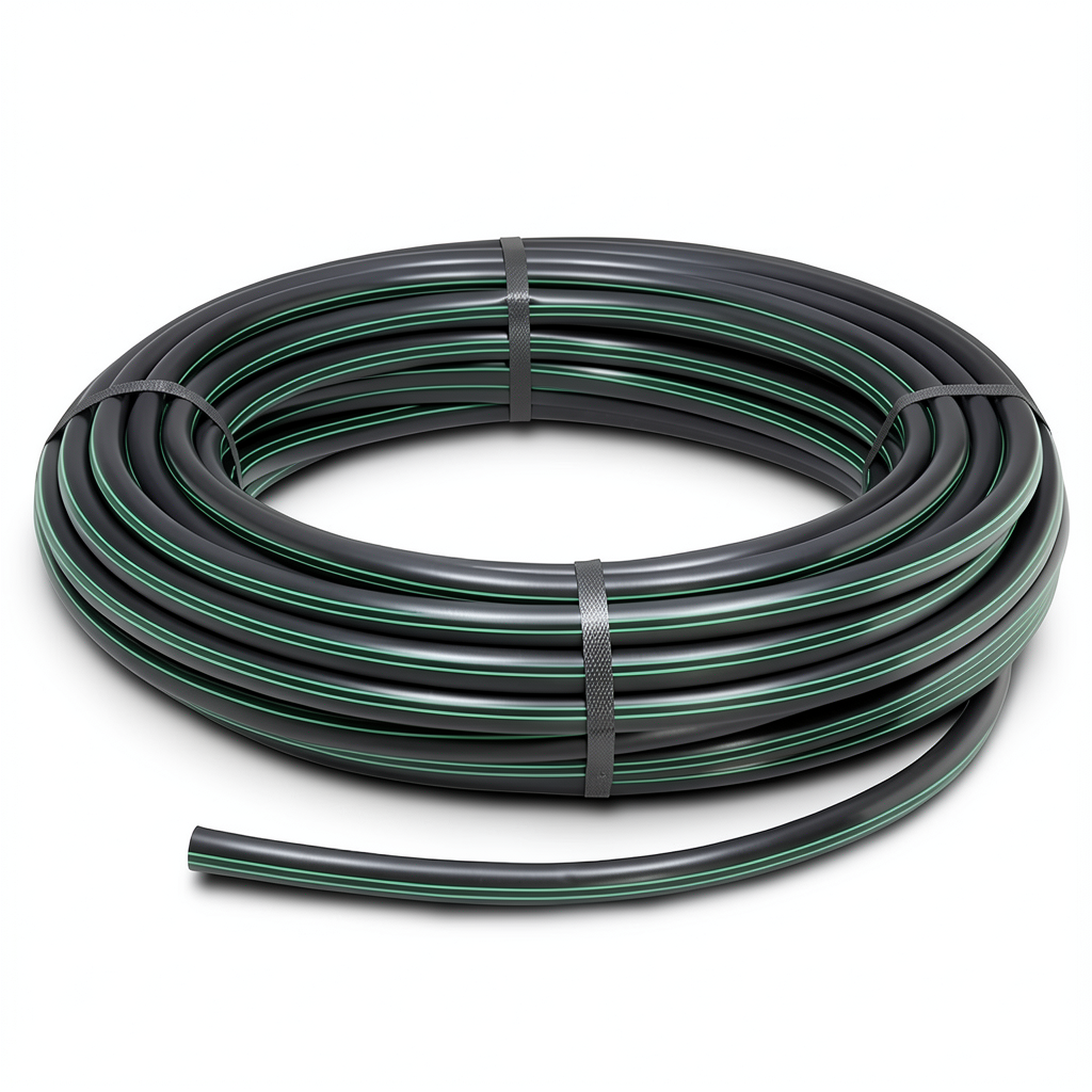 HDPE Plastic Coil Pipe Nominal Pressure 6 Bar PE 80 OD 50 mm SDR 22 Black with Green Stripes