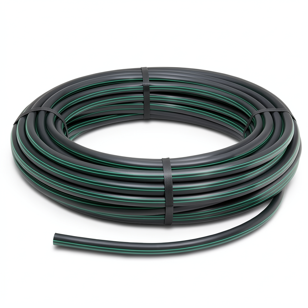 لفة أنابيب HDPE ضغط 6 بار PE 80 قطر خارجي 90 مم SDR 22 أسود مع خط أخضر