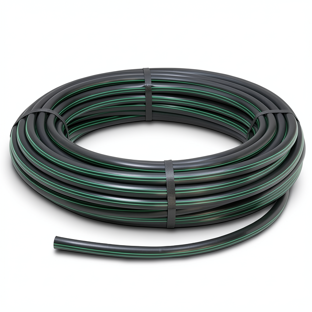 لفة أنابيب بلاستيك HDPE ضغط 6 بار PE 80 قطر خارجي 110 مم SDR 22 أسود مع خطوط خضراء