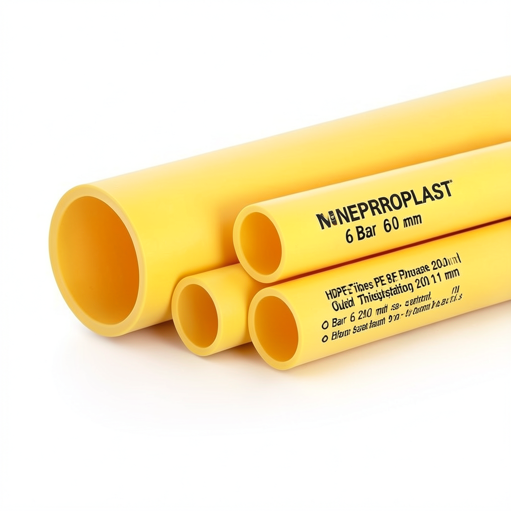 مواسير HDPE PE 80 ضغط 6 بار قطر خارجي 200 مم سمك 9.1 مم لون أصفر | نيبروبلاست