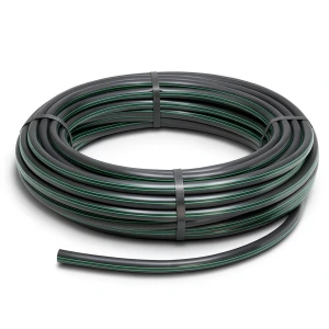 HDPE Plastic Coil Pipe PN 6 Bar PE 80, 140 mm Diameter, SDR 22 Black with Green Stripes