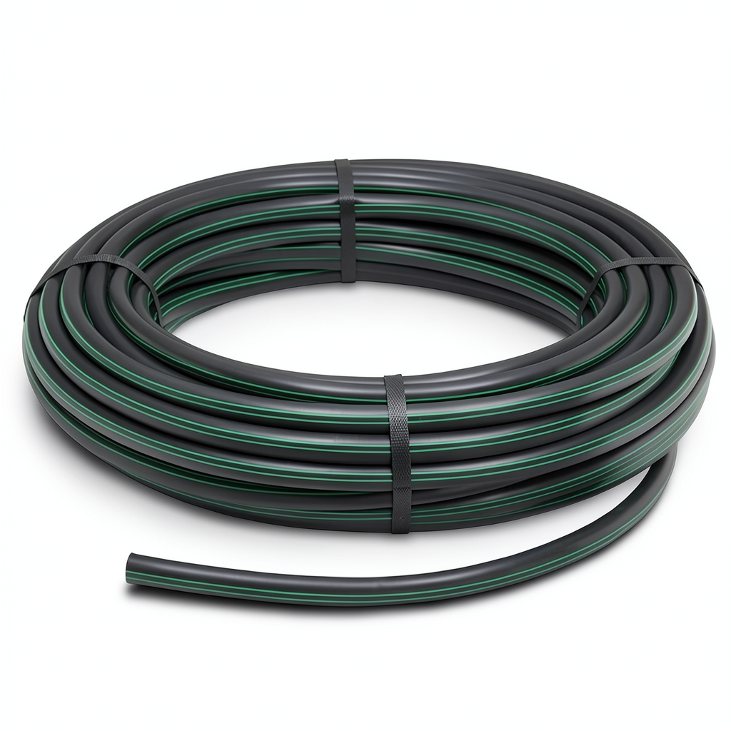 HDPE Plastic Coil Pipe PN 6 Bar PE 80 OD 160 mm SDR 22 Black with Green Stripes