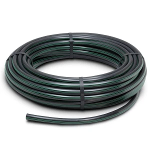 لفة أنابيب بلاستيك HDPE ضغط 10 بار PE 80 قطر خارجي 32 مم SDR 13.6 أسود مع خطوط خضراء