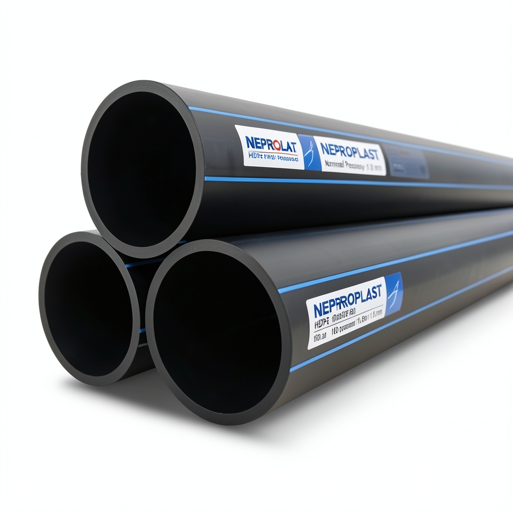 أنابيب HDPE PE 80 ضغط اسمي 10 بار قطر خارجي 160 مم سمك 11.8 مم أسود | نيبروبلاست