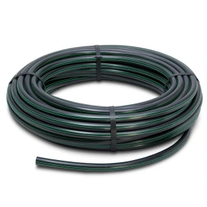لفة أنابيب HDPE ضغط 6 بار PE 80 قطر خارجي 125 مم SDR 22 أسود مع خطوط خضراء