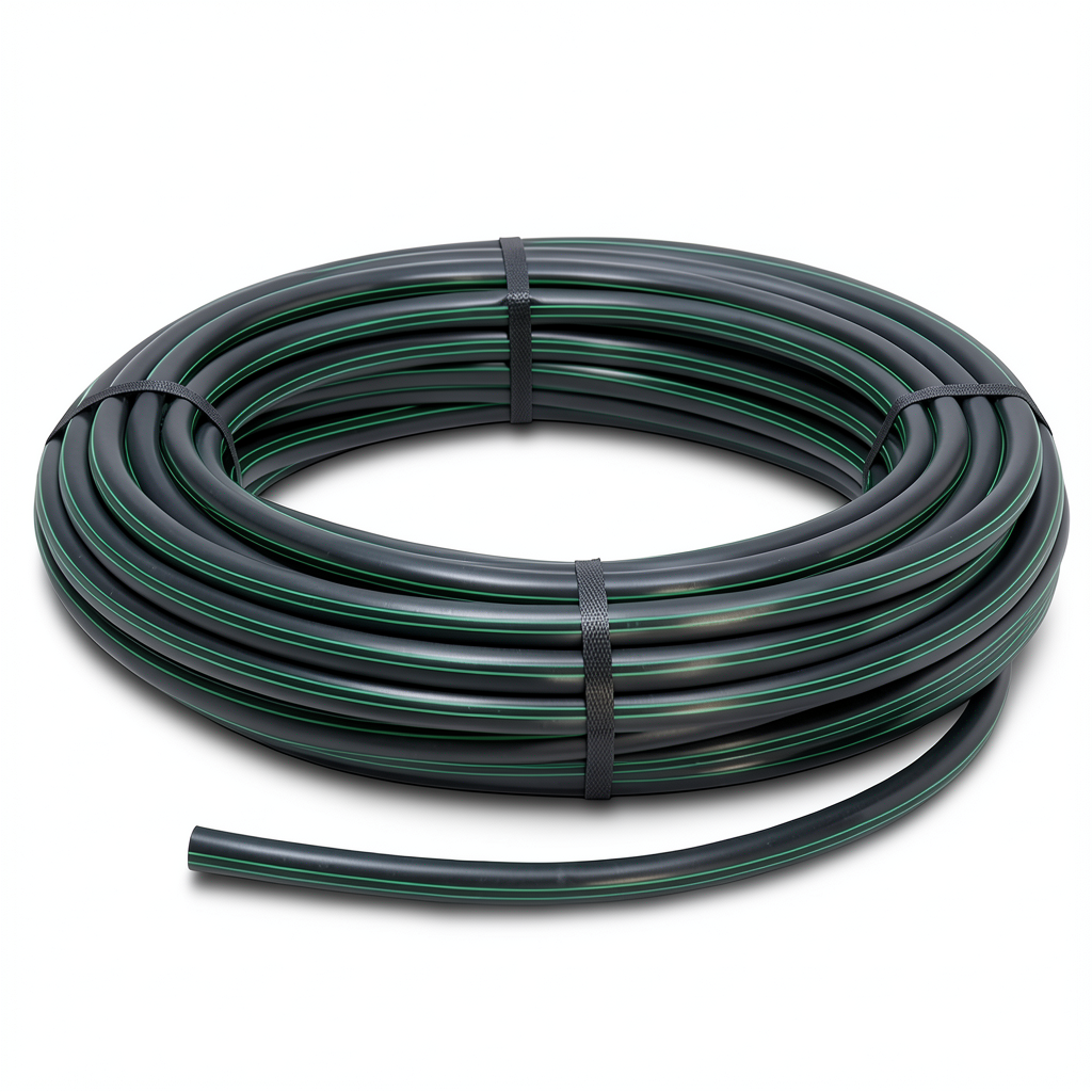 لفة أنابيب HDPE ضغط 6 بار PE 80 قطر خارجي 125 مم SDR 22 أسود مع خطوط خضراء