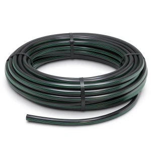 HDPE Plastic Coil Pipe PN 6 Bar PE 80, 140 mm Diameter, SDR 22 Black with Green Stripes