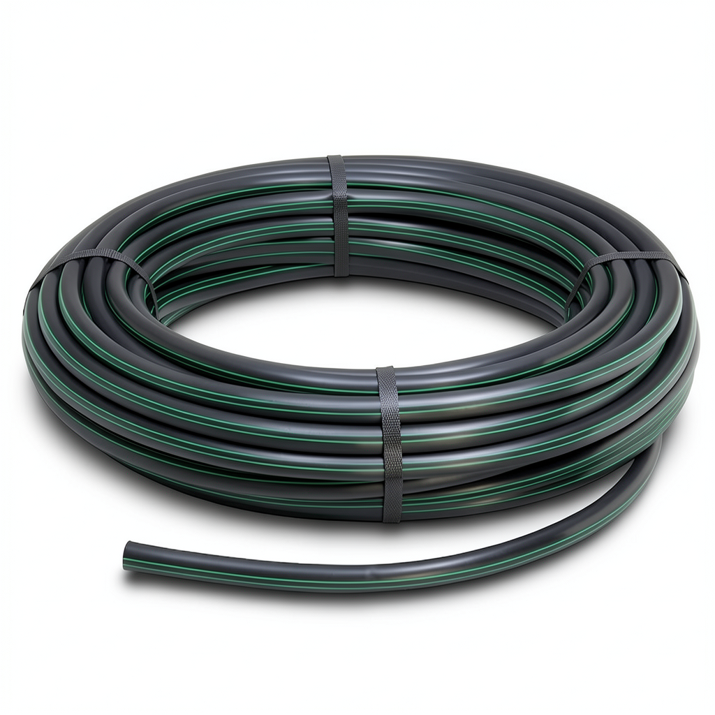 HDPE Plastic Coil Pipe Nominal Pressure 10 Bar PE 80 OD 20 mm SDR 13.6 Black with Green Stripes