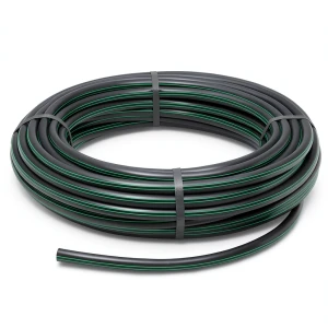 HDPE Plastic Coil Pipe PN 10 Bar PE 80 32 mm SDR 13.6 Black with Green Stripes