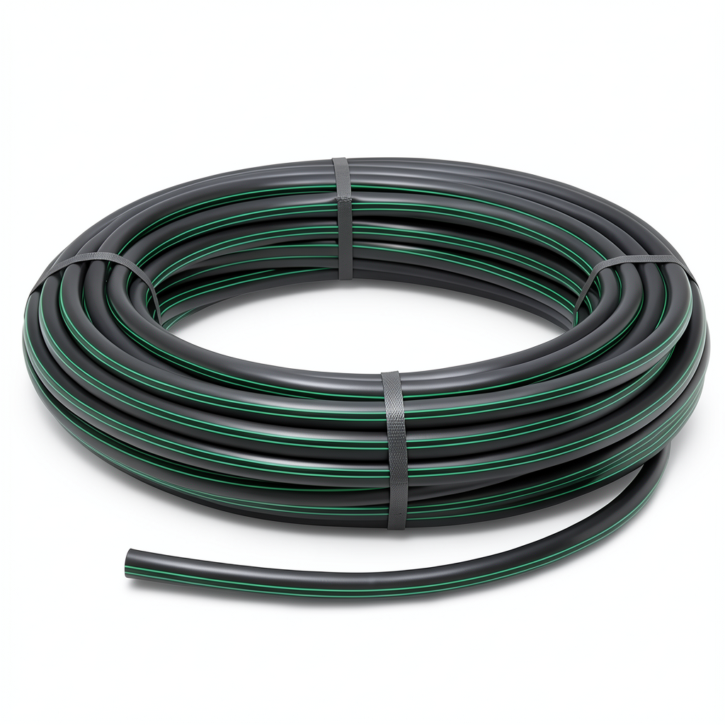 HDPE Plastic Coil Pipe PN 10 Bar PE 80 32 mm SDR 13.6 Black with Green Stripes