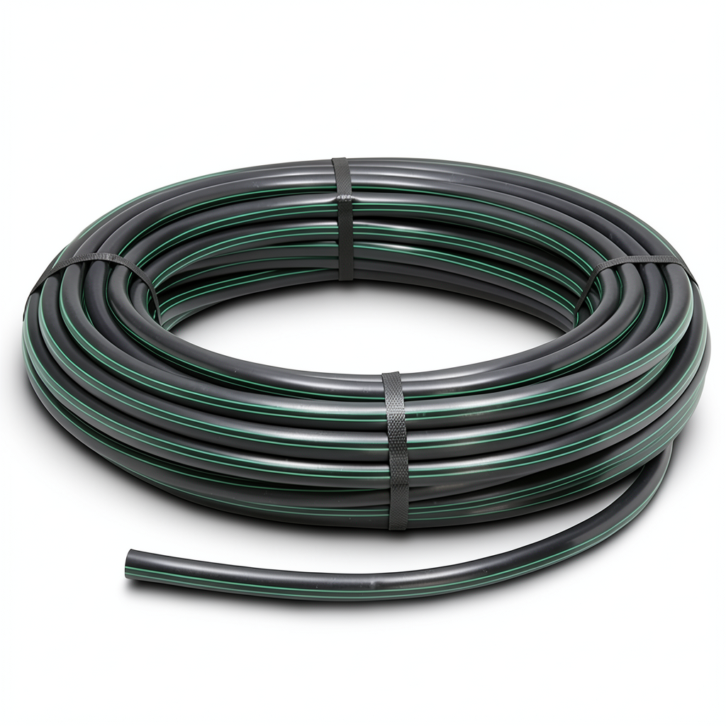 HDPE Plastic Coil Pipe PN 10 Bar PE 80 OD 40 mm SDR 13.6 Black with Green Stripes