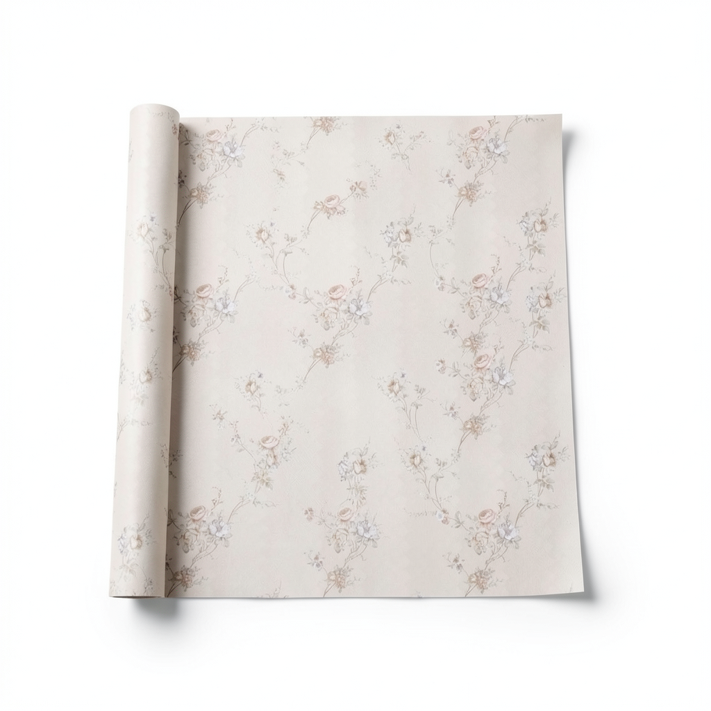 Italian Wallpaper Floral Design 10m x 0.73m Pale Beige