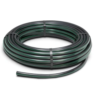 لفة أنابيب HDPE ضغط 10 بار PE 80 قطر خارجي 63 مم SDR 13.6 أسود مع خط أخضر