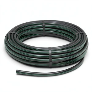 لفة أنابيب HDPE ضغط 10 بار PE 80 قطر خارجي 63 مم SDR 13.6 أسود مع خط أخضر