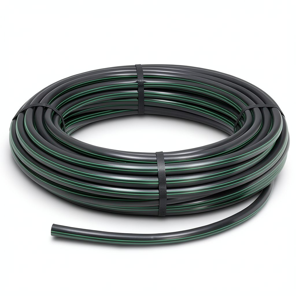 HDPE Plastic Coil Pipe PN 10 Bar PE 80 OD 125 mm SDR 13.6 Black with Green Stripes