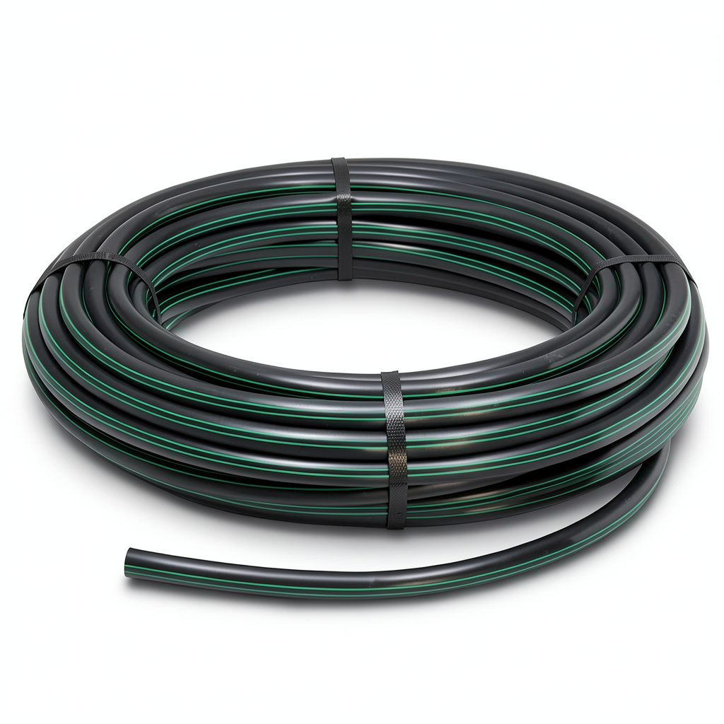 HDPE Plastic Coil Pipe PN 10 Bar PE 80 OD 160 mm SDR 13.6 Black with Green Stripes