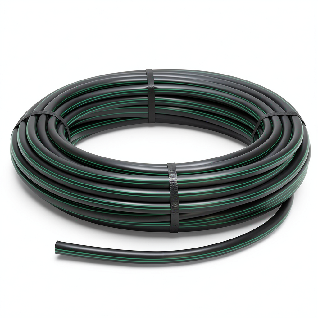 HDPE Plastic Coil Pipe PN 12.5 Bar PE 80 20 mm SDR 11 Black Green Stripes