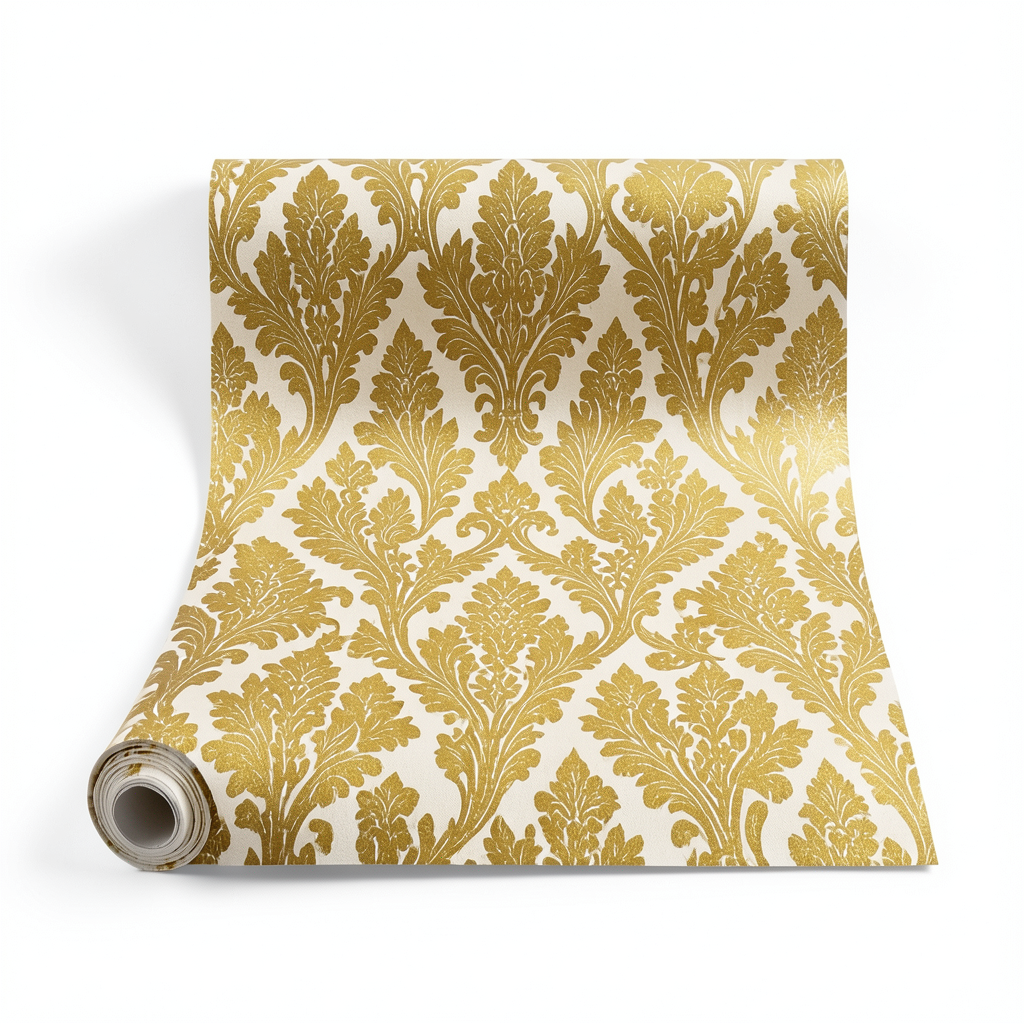 Italian Wallpaper Patterned Design Gold Color, Size 10m x 0.73m, Model 81166