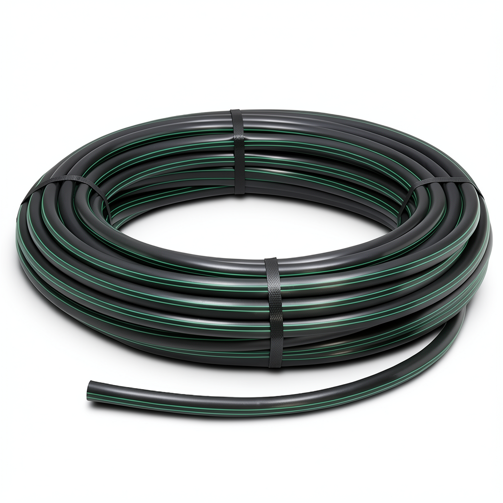 HDPE Plastic Coil Pipe PN 10 Bar PE 80 OD 160 mm SDR 13.6 Black with Green Stripes
