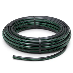 لفة أنابيب HDPE ضغط 12.5 بار PE 80 قطر خارجي 25 مم SDR 11 أسود مع خط أخضر