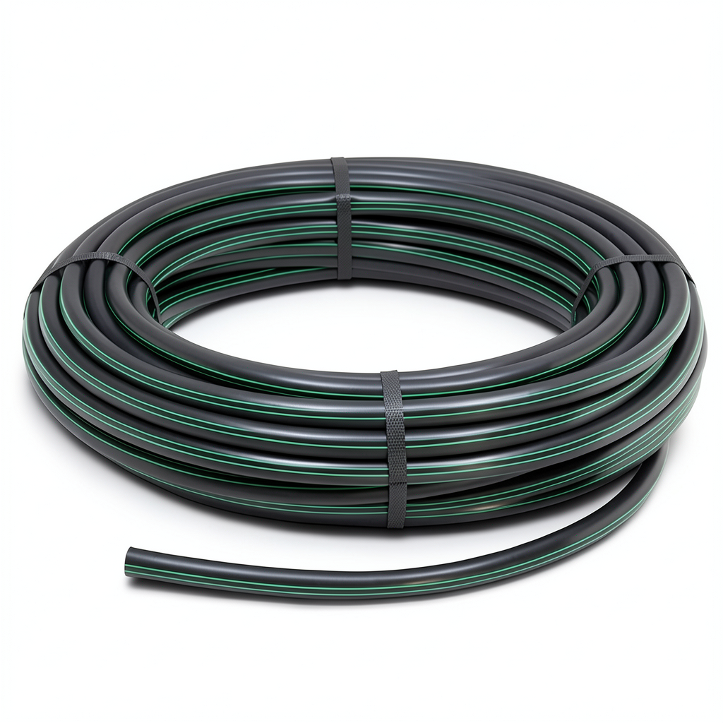 لفة أنابيب بلاستيك HDPE ضغط 12.5 بار PE 80 قطر خارجي 40 مم SDR 11 أسود مع خطوط خضراء