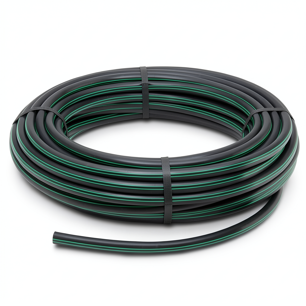 HDPE Plastic Coil Pipe PN 12.5 Bar PE 80 50 mm SDR 11 Black with Green Stripes