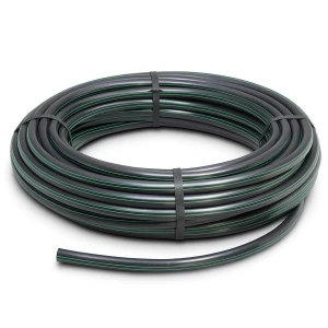 لفة أنابيب HDPE ضغط 12.5 بار PE 80 قطر خارجي 63 مم SDR 11 أسود مع خطوط خضراء