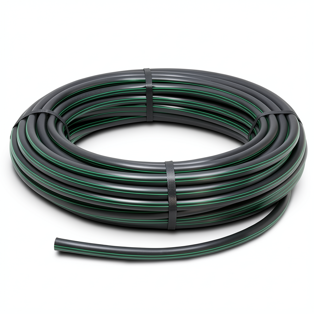 لفة أنابيب بلاستيك HDPE ضغط 12.5 بار PE 80 قطر خارجي 90 مم SDR 11 أسود مع خط أخضر