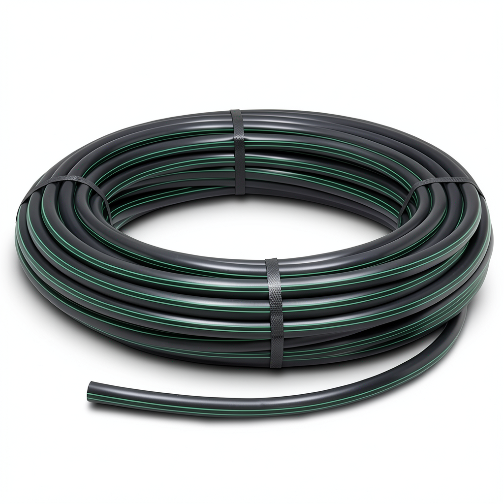 لفة أنابيب HDPE ضغط 12.5 بار PE 80 قطر خارجي 25 مم SDR 11 أسود مع خط أخضر