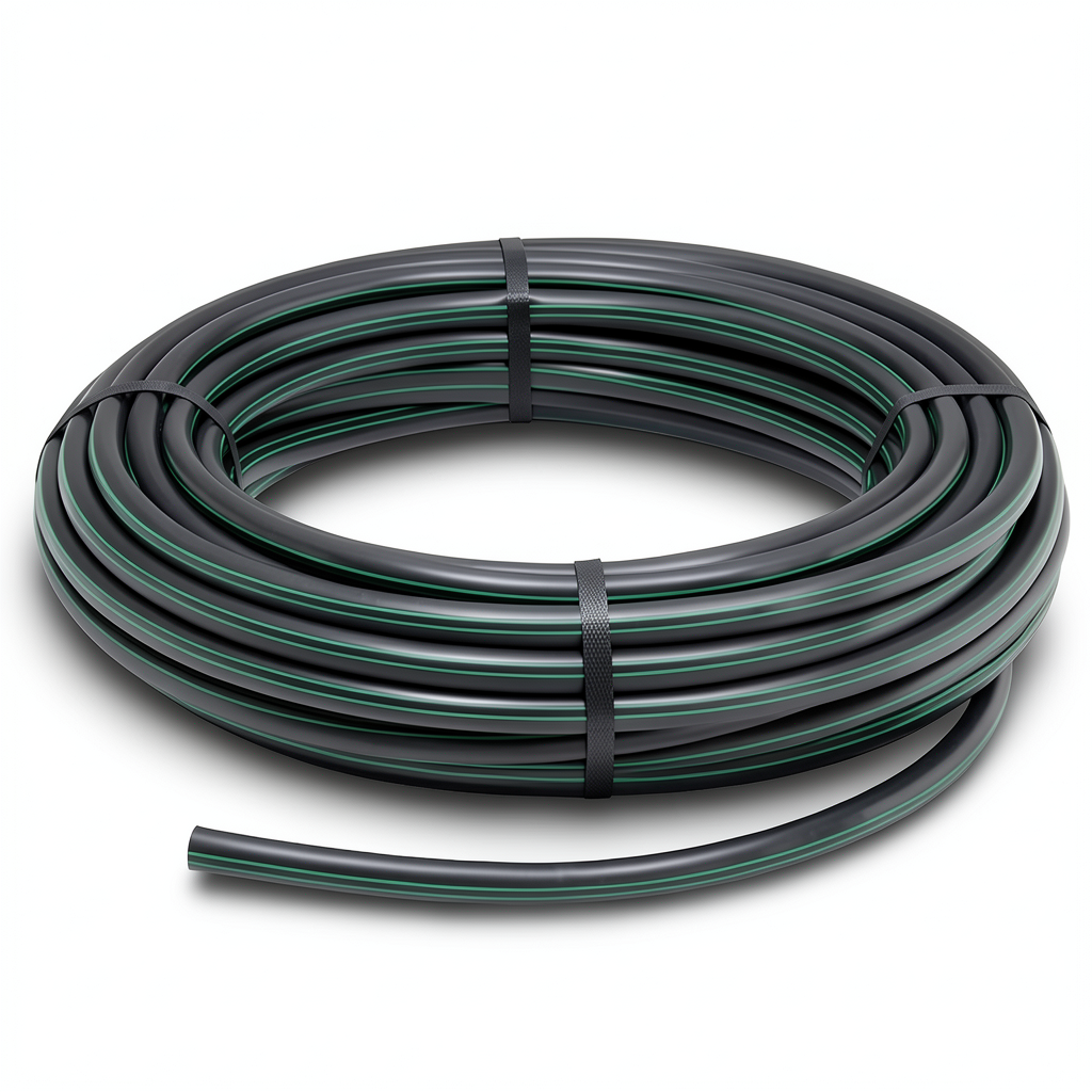 لفة أنابيب بلاستيك HDPE ضغط 12.5 بار PE 80 قطر خارجي 40 مم SDR 11 أسود مع خطوط خضراء