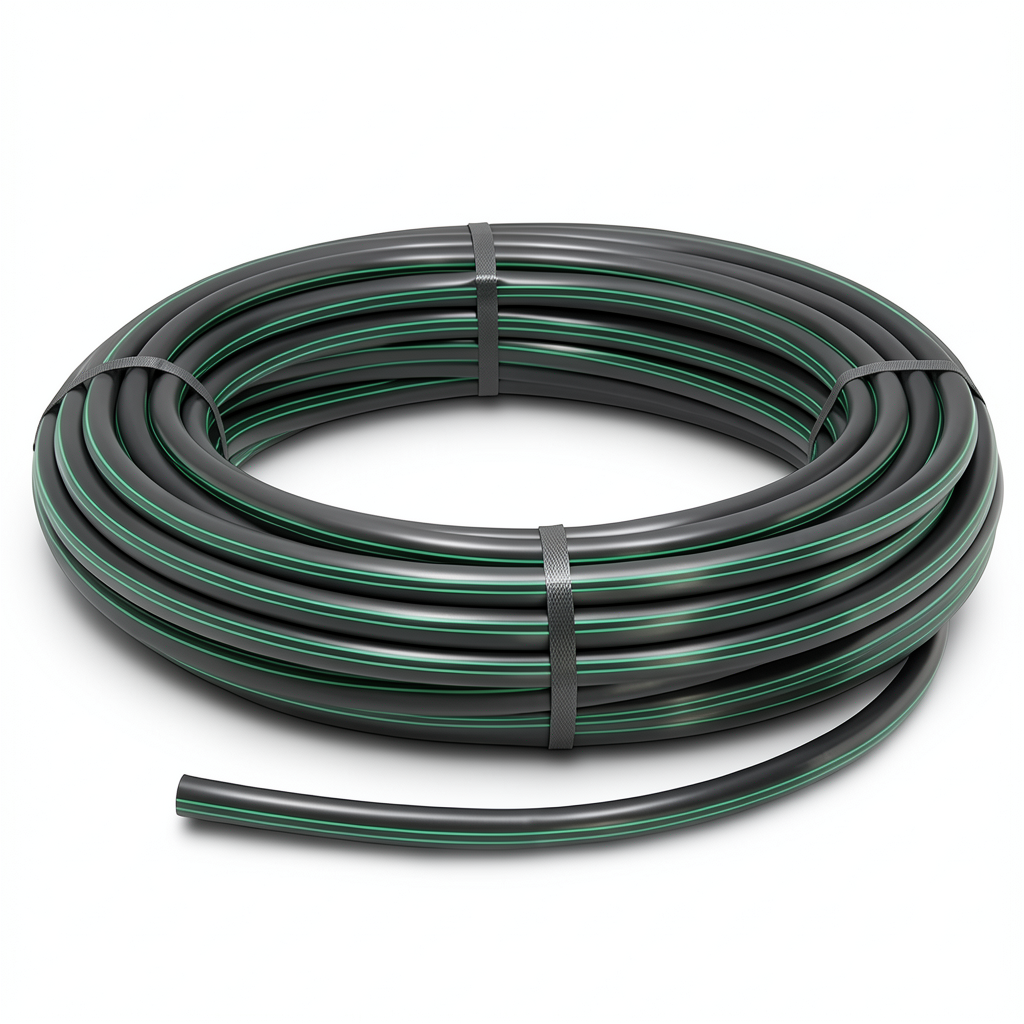 HDPE Plastic Coil Pipe PN 12.5 Bar PE 80 50 mm SDR 11 Black with Green Stripes