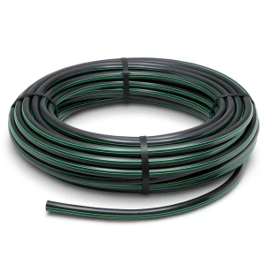 HDPE Plastic Coil Pipe PN 12.5 Bar PE 80, 75 mm Diameter SDR 11 Black with Green Stripes