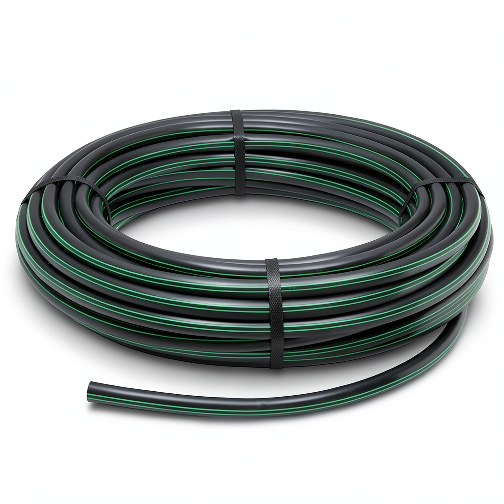 HDPE Plastic Coil Pipe PN 12.5 Bar PE 80, 75 mm Diameter SDR 11 Black with Green Stripes