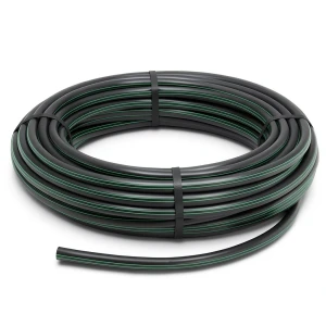 لفة أنابيب HDPE ضغط 12.5 بار PE 80، قطر خارجي 125 مم SDR 11 أسود مع خط أخضر