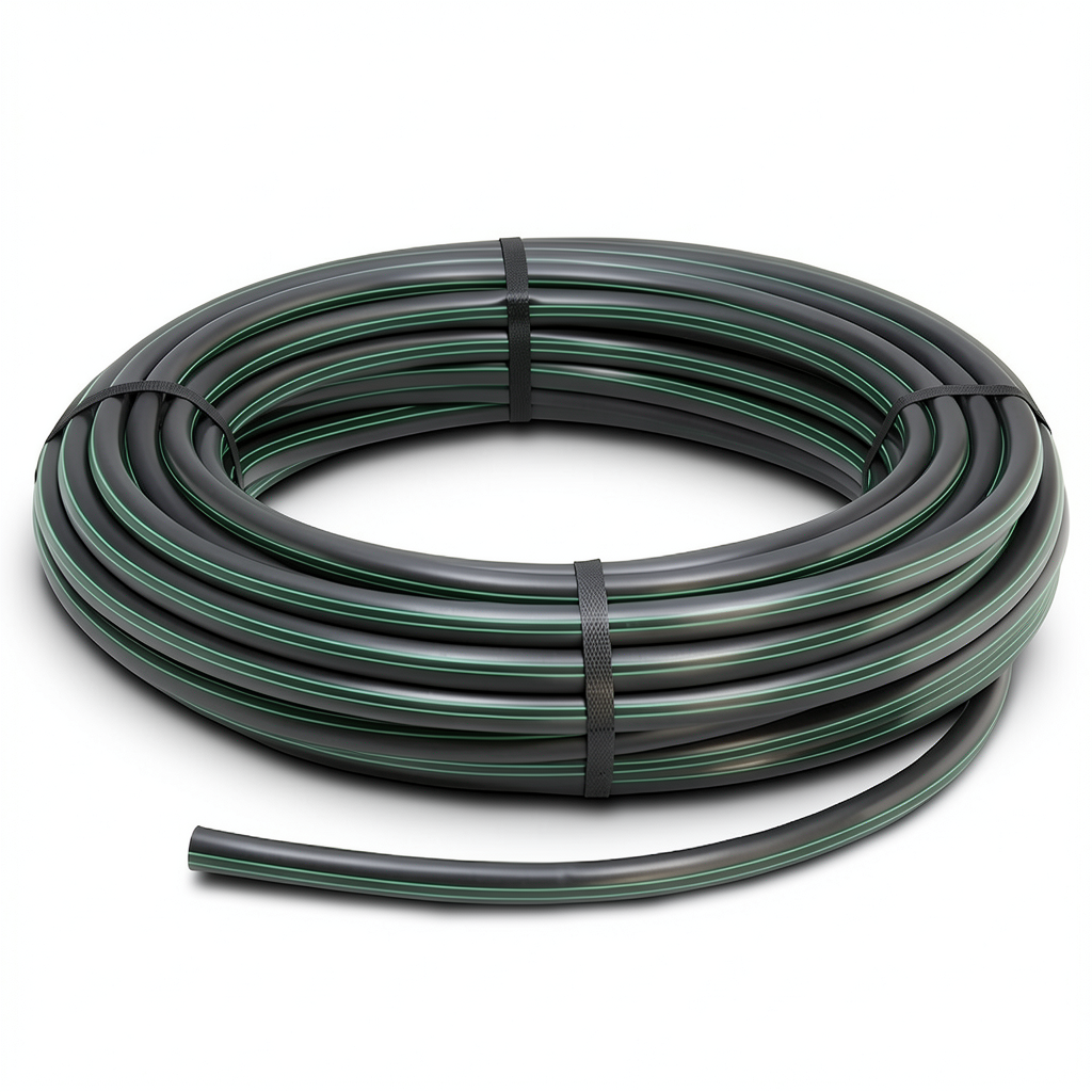 HDPE Plastic Coil Pipe PN 12.5 Bar PE 80 OD 160 mm SDR 11 Black with Green Stripes