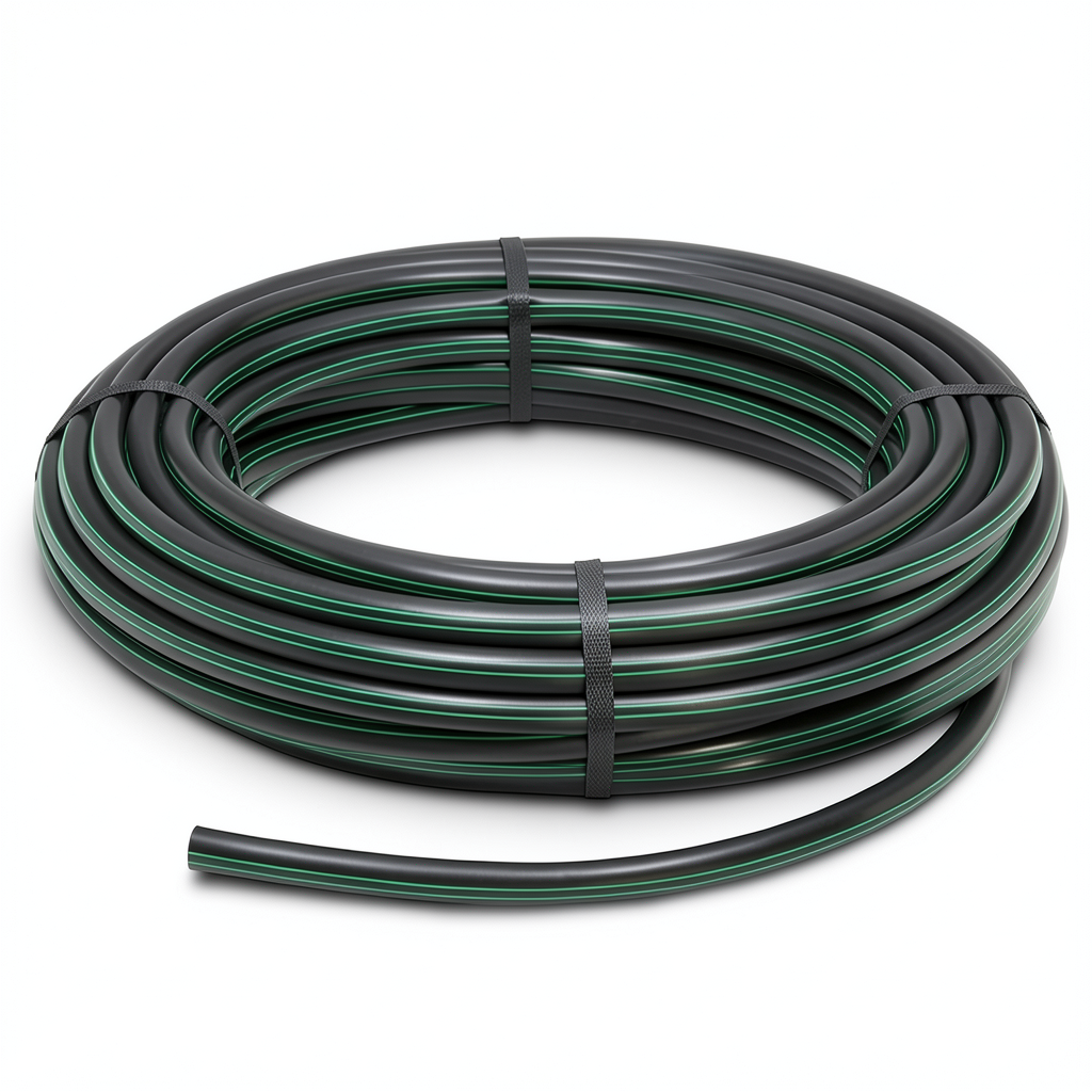 HDPE Plastic Coil Pipe PN 16 Bar PE 80 OD 16 mm SDR 9 Black with Green Stripes