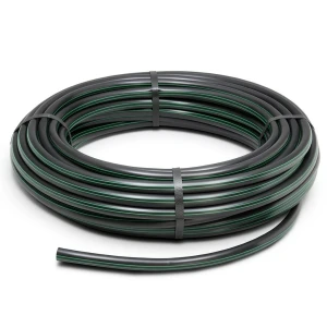 لفة أنابيب HDPE ضغط 16 بار PE 80 قطر خارجي 25 مم SDR 9 أسود مع خط أخضر