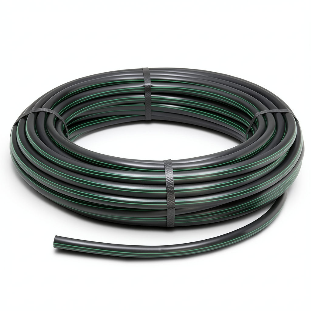 HDPE Plastic Coil Pipe Nominal Pressure 16 Bar PE 80 OD 25 mm SDR 9 Black with Green Stripes