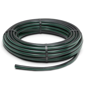 لفة أنابيب HDPE ضغط 16 بار PE 80 قطر خارجي 25 مم SDR 9 أسود مع خط أخضر